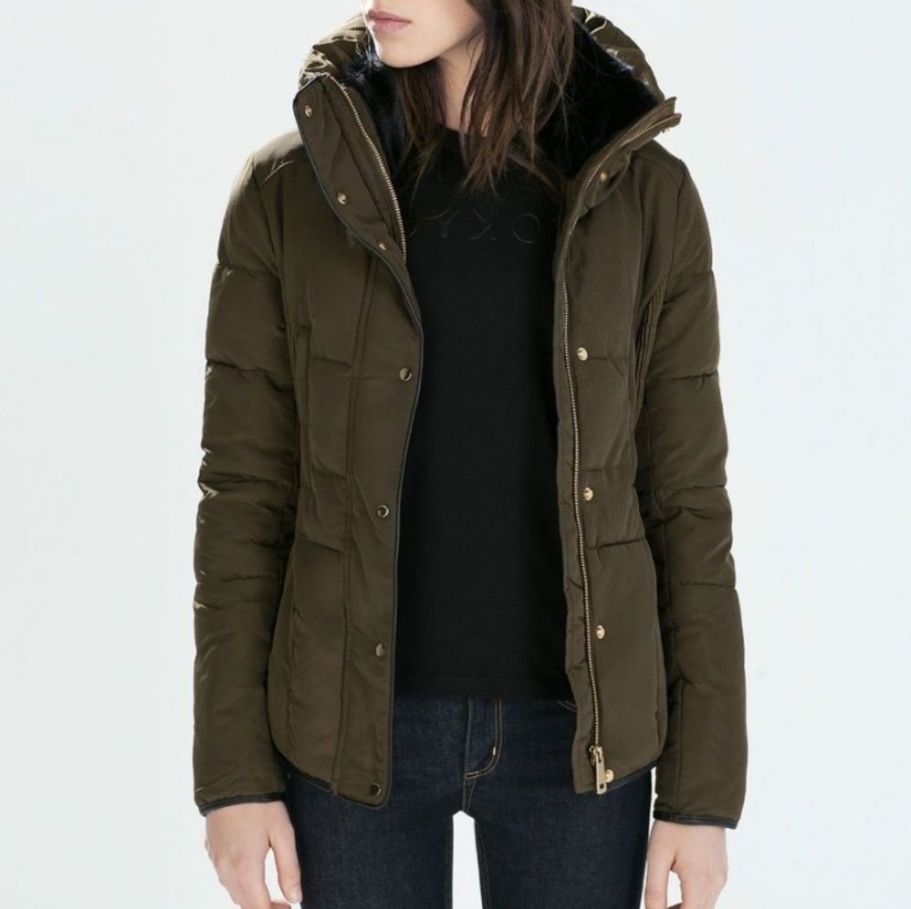 Zara Basic Brown Puffer Jacket M - image 1